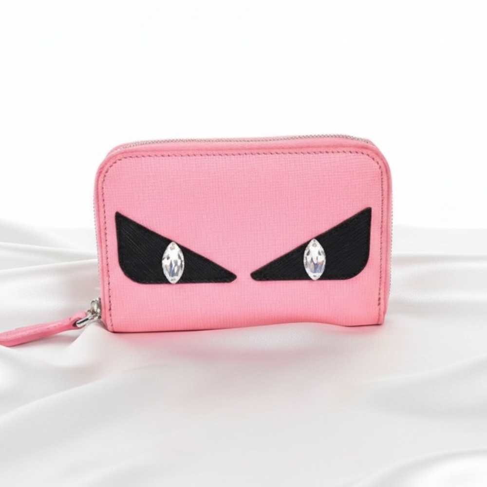🌺🌸 Fendi Bag Bugs Crayon Monster Eyes Pink Leather Wallet 🌸🌺